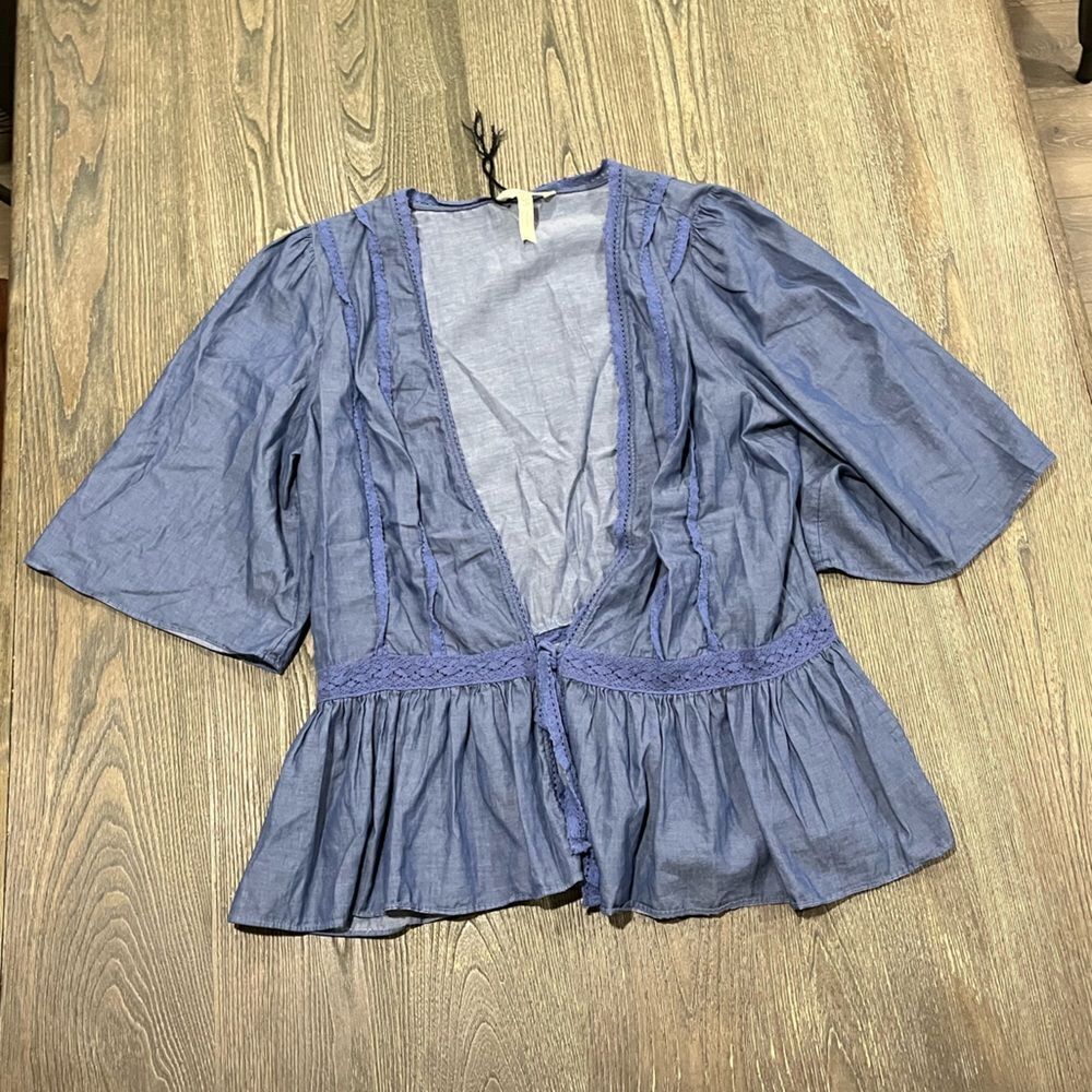 Matilda Jane Hour By Hour Chambray Jacket Kimono Sleeve Blue Womens Size Large